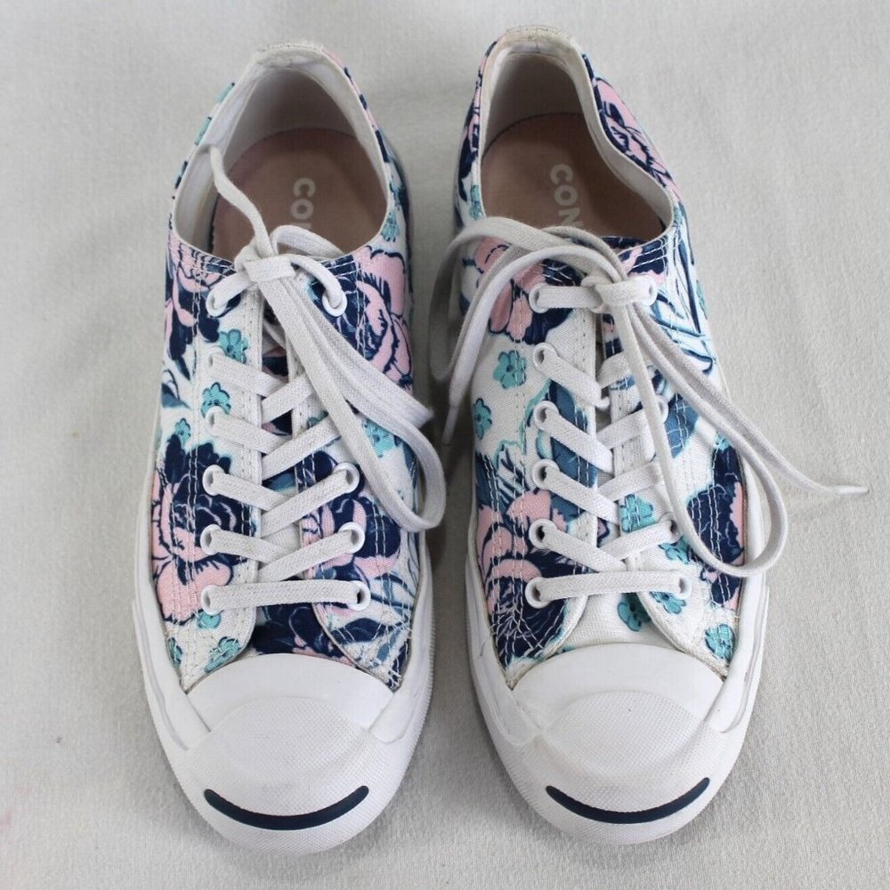 Converse Jack Purcell Womens Sz 7 White Blue Pink Floral Low Top Canvas Sneaker - Picture 6 of 10